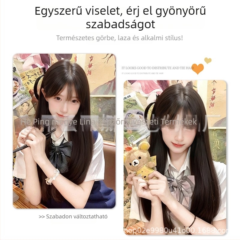 Női paróka frufruval – hosszú egyenes haj, természetes megjelenés, modell 790, magas hőmérsékletű rostok, festhető és permelhető, Thousand Beauties márka