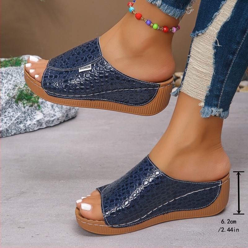 Női slip-on papucs, textil felső, hal száj formájú lábujj, PU belső, gumis talp, nyár 2025