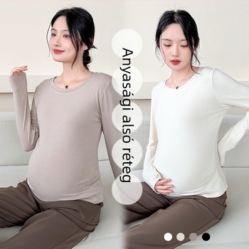 Kismama hosszú ujjú T-shirt, pamut-poliészter Spandex keverék, lezser pulóver, kerek nyakú, normál hossz 50–65 cm