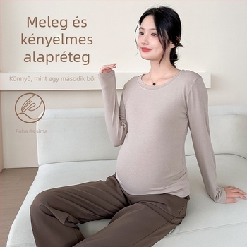 Kismama hosszú ujjú T-shirt, pamut-poliészter Spandex keverék, lezser pulóver, kerek nyakú, normál hossz 50–65 cm