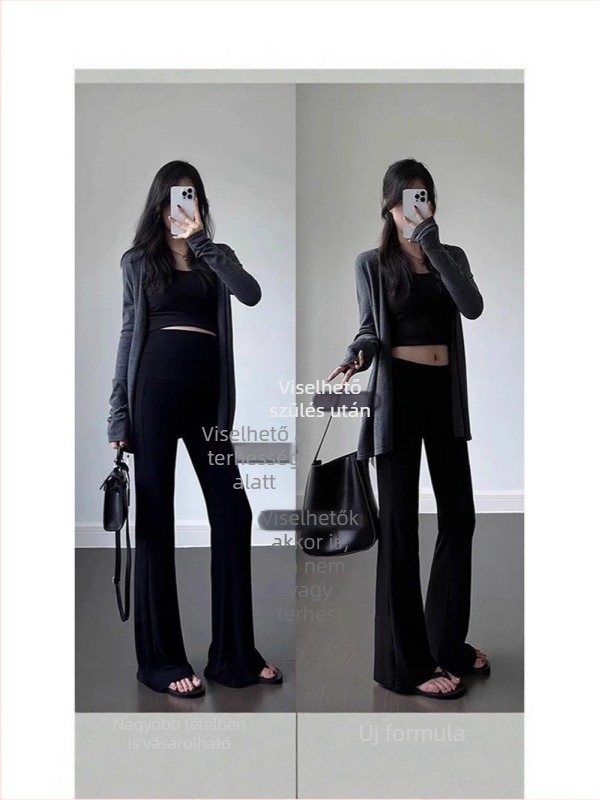 Kismama nadrág, enyhén bővülő szárú, koreai stílusú, fleece béléssel