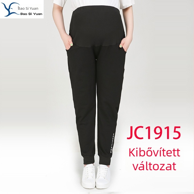 Pluszméretű kismama sportnadrág fleece béléssel, magas derék a has támasztásáért, 95% pamut, teljes hosszú laza szabás