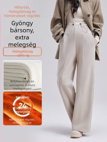 Kismama laza szabású nadrág téli vastag fleece-béléssel, meleg és kényelmes, plusz méret