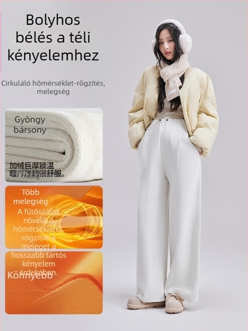 Kismama laza szabású nadrág téli vastag fleece-béléssel, meleg és kényelmes, plusz méret