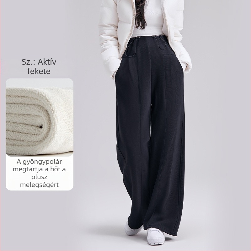 Kismama laza szabású nadrág téli vastag fleece-béléssel, meleg és kényelmes, plusz méret
