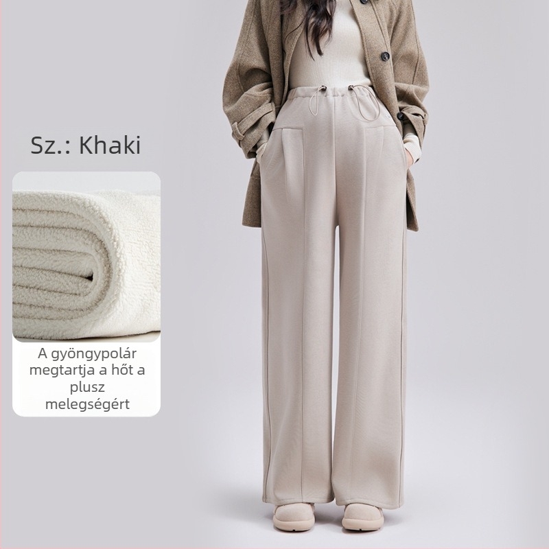 Kismama laza szabású nadrág téli vastag fleece-béléssel, meleg és kényelmes, plusz méret