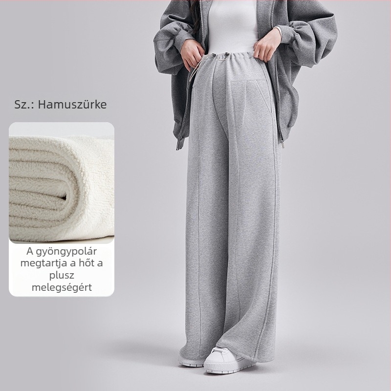 Kismama laza szabású nadrág téli vastag fleece-béléssel, meleg és kényelmes, plusz méret