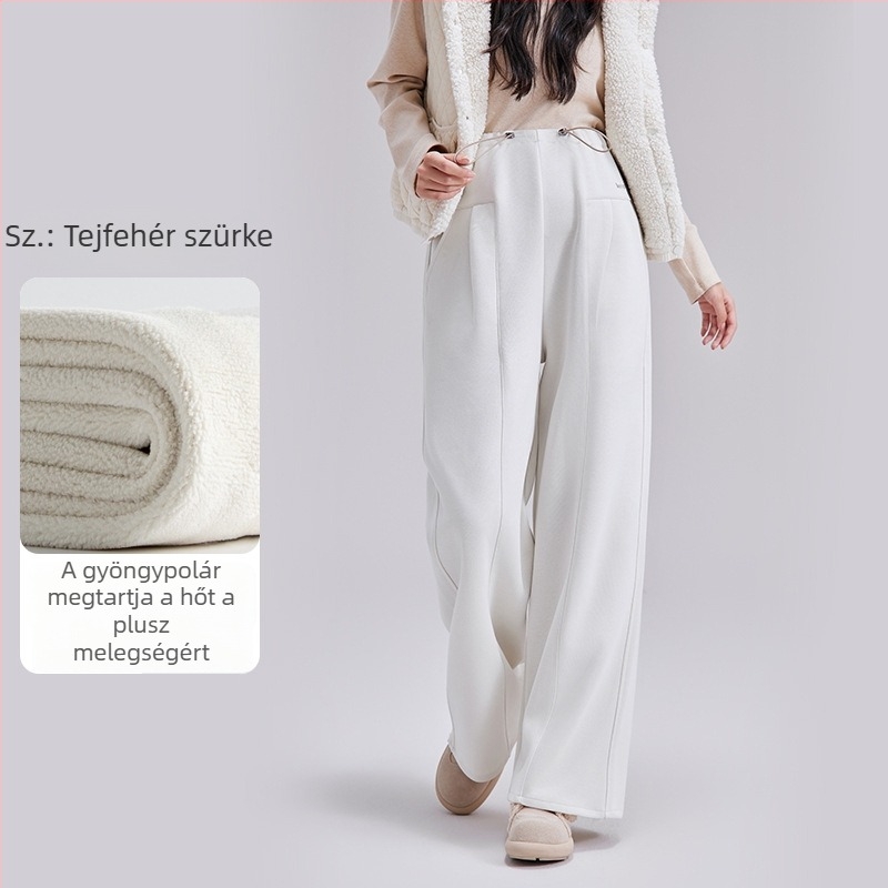 Kismama laza szabású nadrág téli vastag fleece-béléssel, meleg és kényelmes, plusz méret