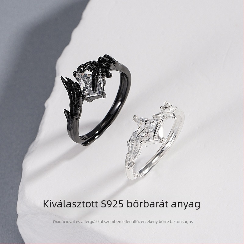 Párgyűrű 925-ös ezüstből, madárszárnyas dizájn, elektroplatírozás, Tichia