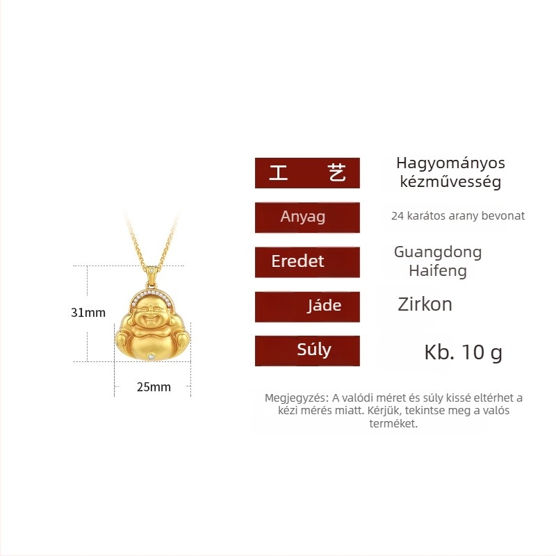 Aranyozott sárgarézből készült nyaklánc Maitreya Buddha medállal, Chopard lánccal, ősi módszerrel, 41-50 cm