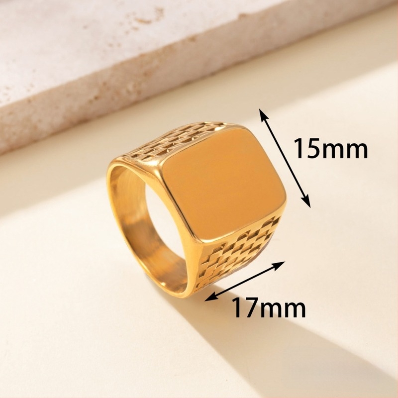 Rozsdamentes acél gyűrű, geometrikus négyzetes design, galvanizált felület, retro stílus, unisex