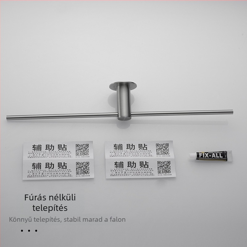 Fürdőszobai törölközőtartó rozsdamentes acélból, egypálkás, modern minimál dizájn, teherbírás 3-5 kg