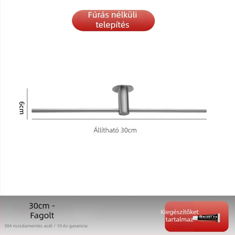 Fürdőszobai törölközőtartó rozsdamentes acélból, egypálkás, modern minimál dizájn, teherbírás 3-5 kg