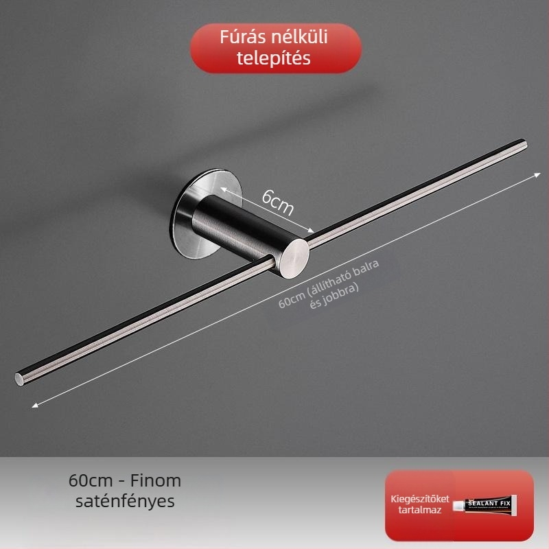 Fürdőszobai törölközőtartó rozsdamentes acélból, egypálkás, modern minimál dizájn, teherbírás 3-5 kg