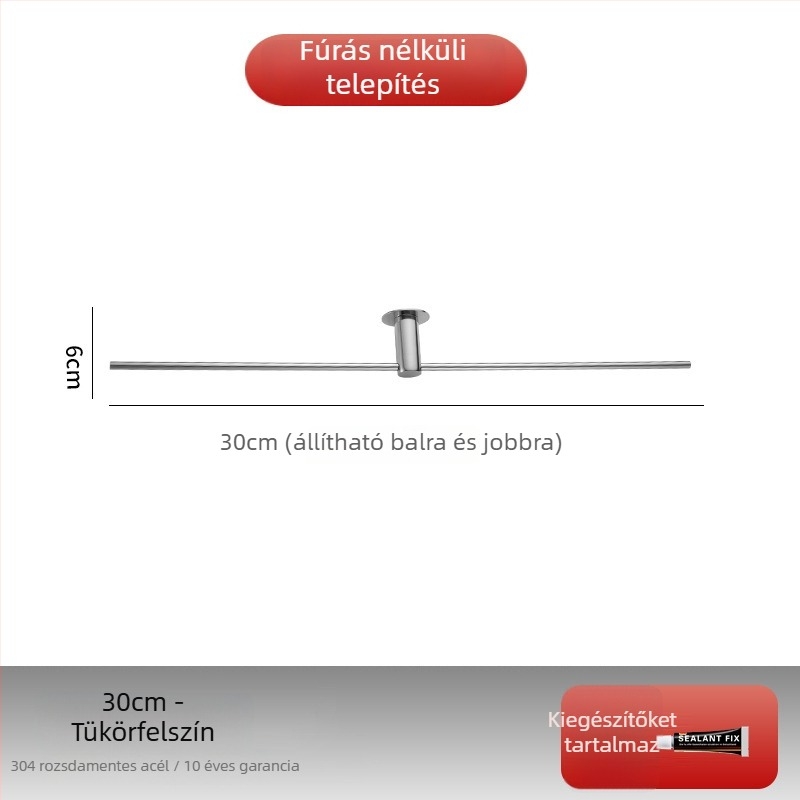 Fürdőszobai törölközőtartó rozsdamentes acélból, egypálkás, modern minimál dizájn, teherbírás 3-5 kg