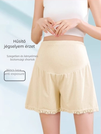 Könnyű terhesnadrág 3/4 hosszúságú, pocak-támogatás, magas derekú, laza szabású, poliészter