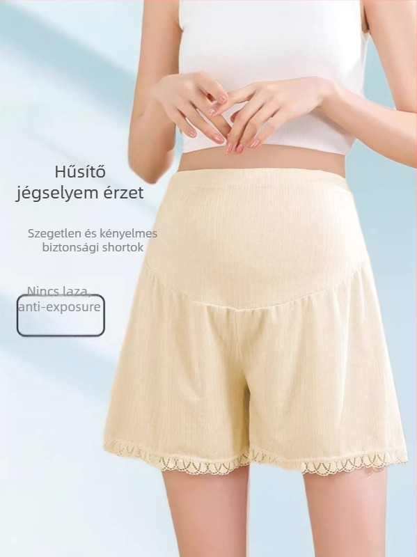 Könnyű terhesnadrág 3/4 hosszúságú, pocak-támogatás, magas derekú, laza szabású, poliészter