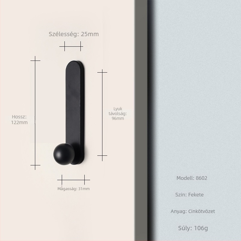 Szekrényajtó fogantyú, szekrényekhez és fiókokhoz, cinkötvözet, modell 8602, modern minimalista stílus