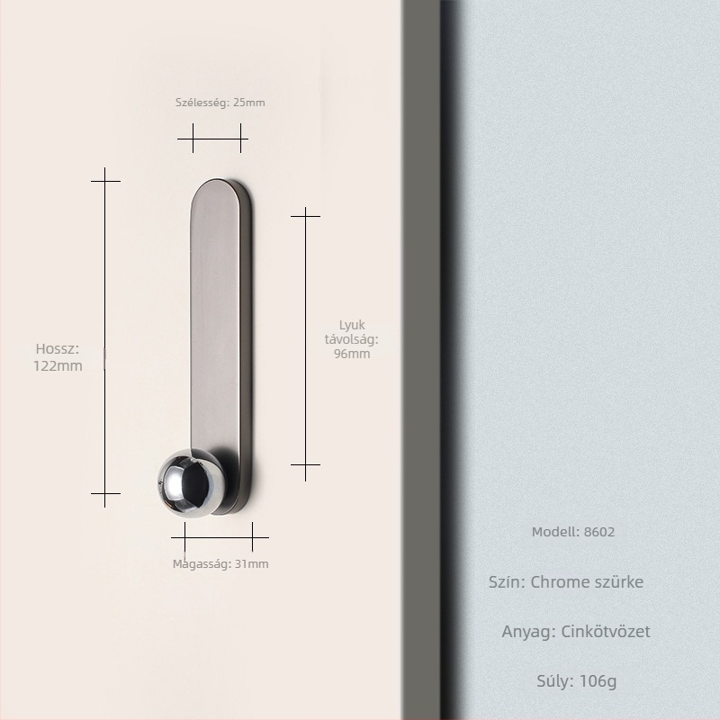 Szekrényajtó fogantyú, szekrényekhez és fiókokhoz, cinkötvözet, modell 8602, modern minimalista stílus
