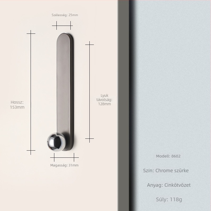 Szekrényajtó fogantyú, szekrényekhez és fiókokhoz, cinkötvözet, modell 8602, modern minimalista stílus