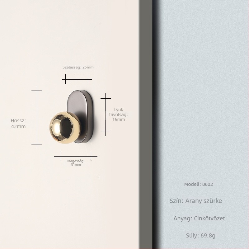 Szekrényajtó fogantyú, szekrényekhez és fiókokhoz, cinkötvözet, modell 8602, modern minimalista stílus