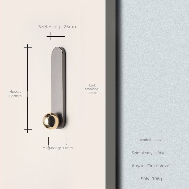 Szekrényajtó fogantyú, szekrényekhez és fiókokhoz, cinkötvözet, modell 8602, modern minimalista stílus