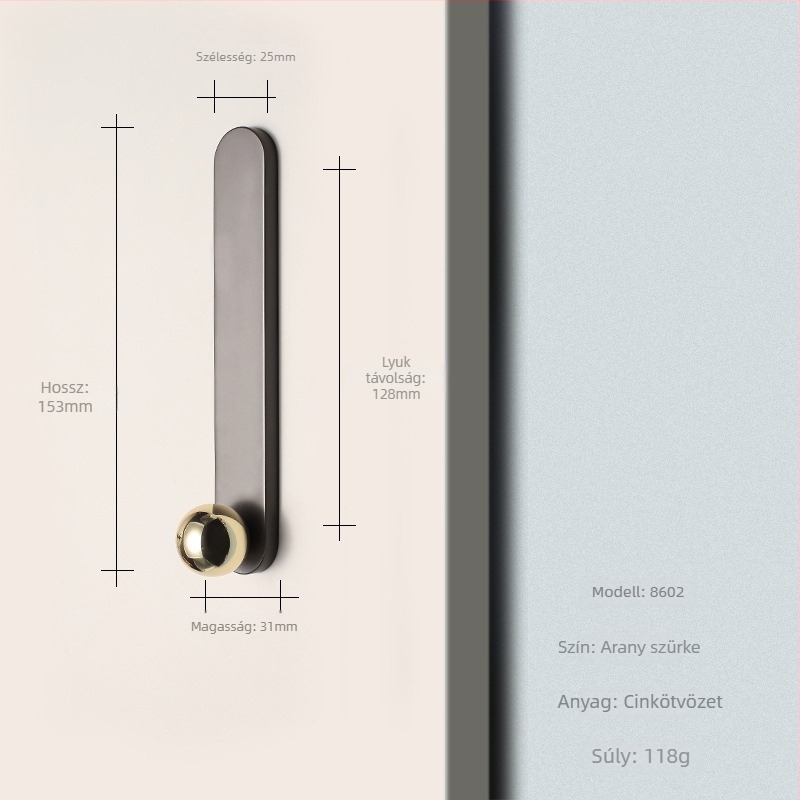 Szekrényajtó fogantyú, szekrényekhez és fiókokhoz, cinkötvözet, modell 8602, modern minimalista stílus