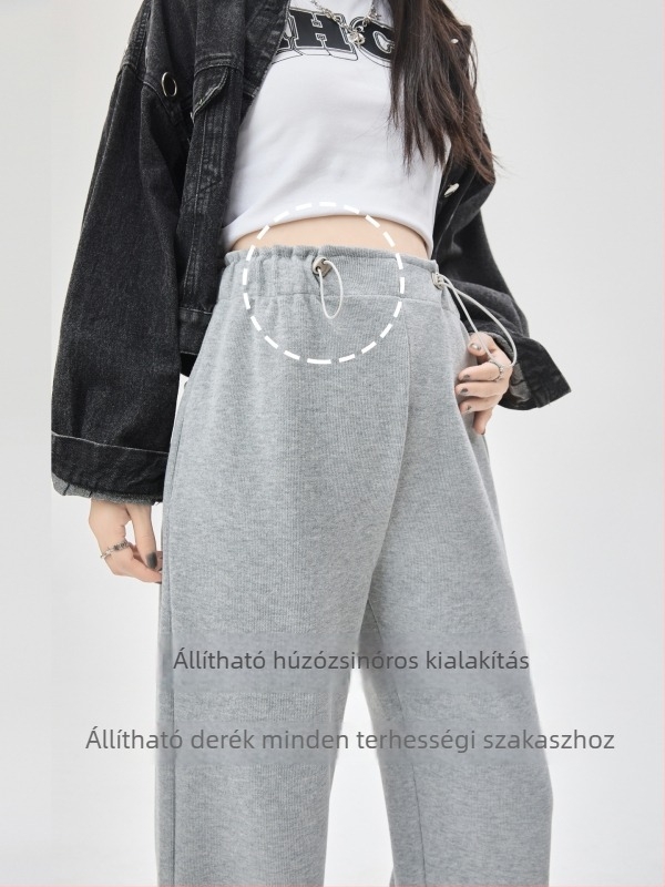 Kismama nadrágok 2025 őszi-téli szezonra – vastag, magas derék, széles szárú, has­támasztó, pamut-poliészter keverék 70–80%