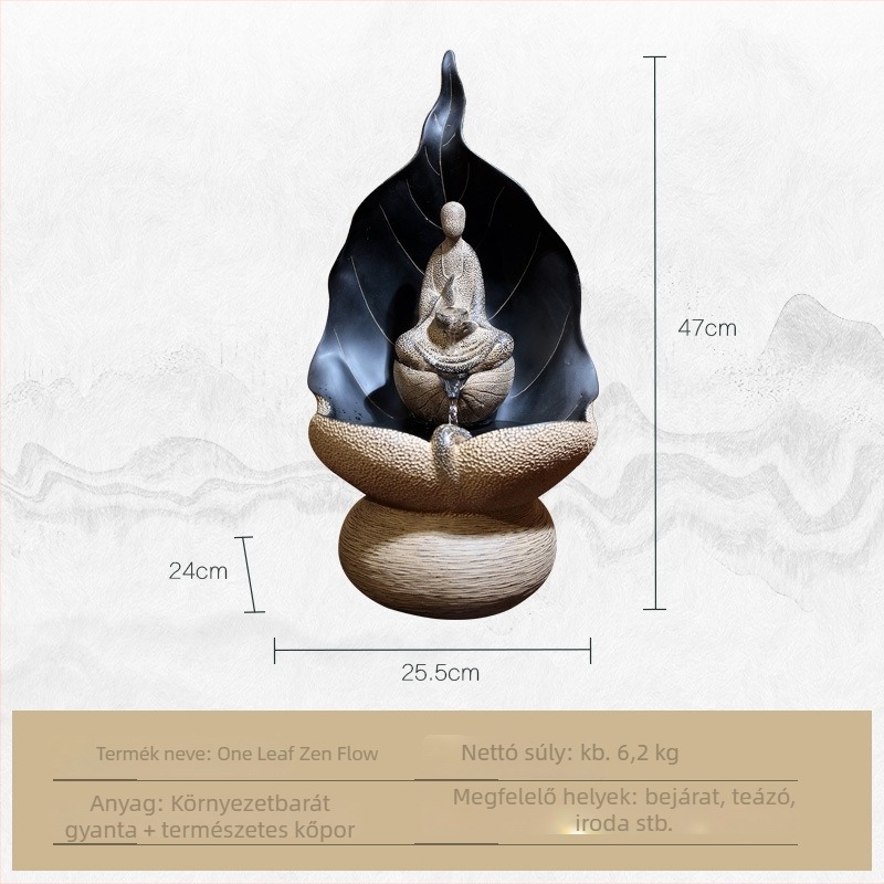 Új kínai stílusú gyanta asztali szökőkút szobor, festett felülettel, zen irodai és teaház dekorációhoz