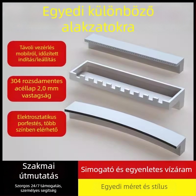 Programozható szökőkút halastóhoz, falon keresztüli vízpermettel, 304 rozsdamentes acél, tájképi vízesés