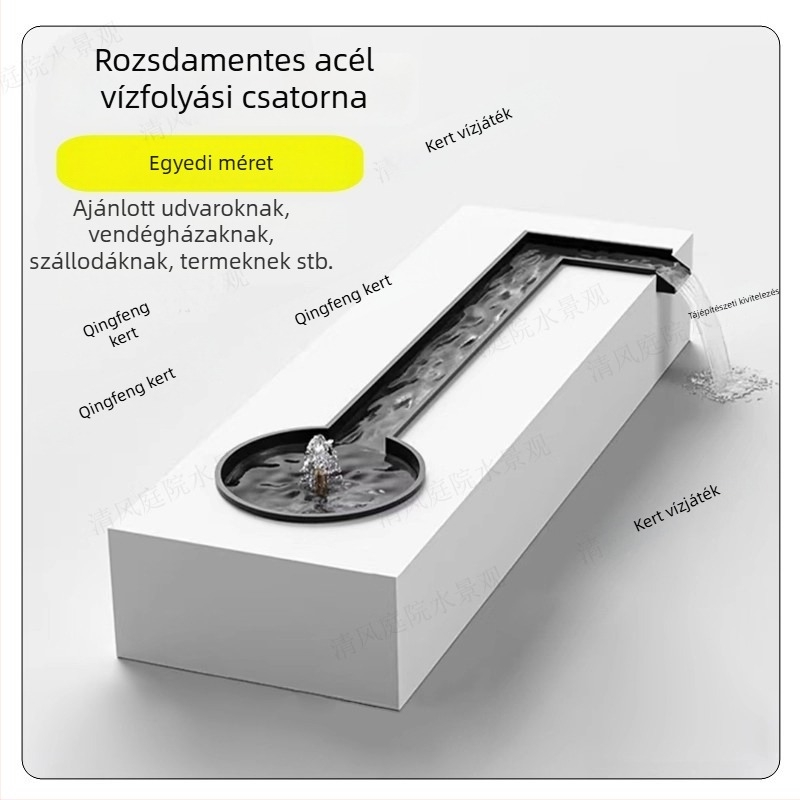 Programozható szökőkút halastóhoz, falon keresztüli vízpermettel, 304 rozsdamentes acél, tájképi vízesés