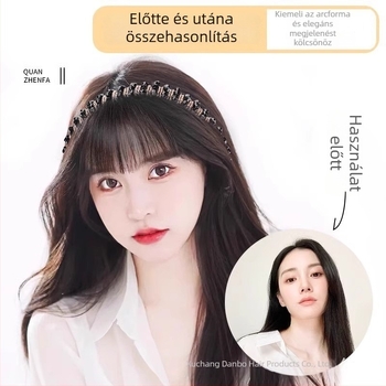 Valódi hajból készült paróka kristályos diadémmel és lélegző frufruval, egy darabból álló póthaj a természetes homlokfedéshez