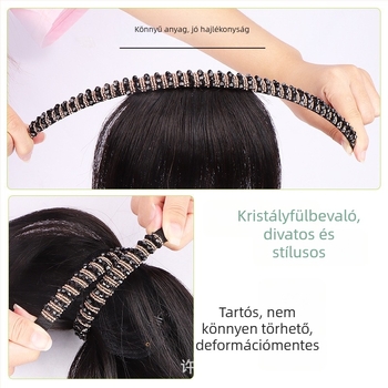 Valódi hajból készült paróka kristályos diadémmel és lélegző frufruval, egy darabból álló póthaj a természetes homlokfedéshez