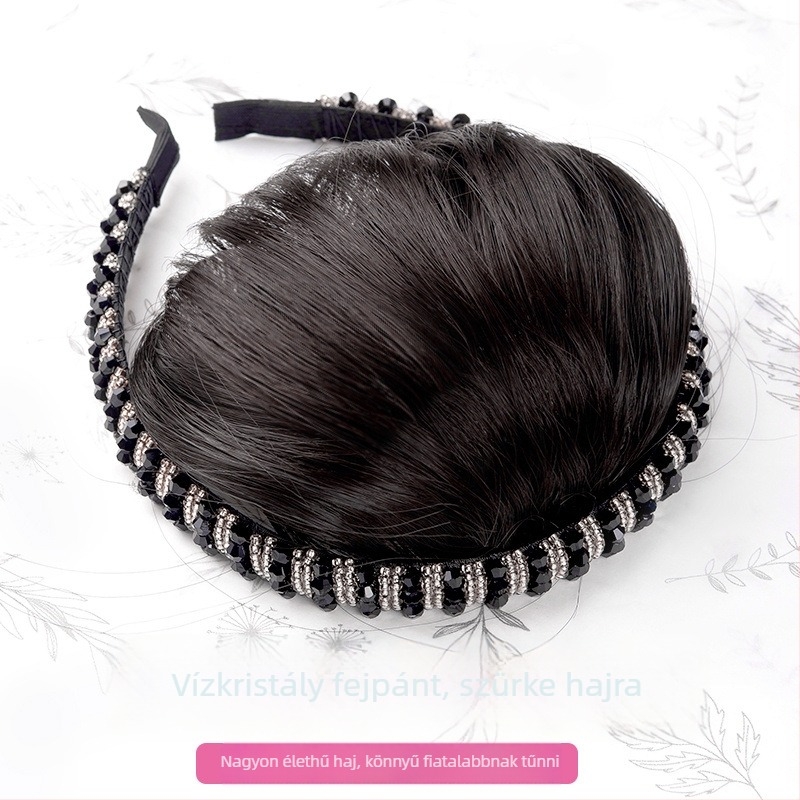 Valódi hajból készült paróka kristályos diadémmel és lélegző frufruval, egy darabból álló póthaj a természetes homlokfedéshez