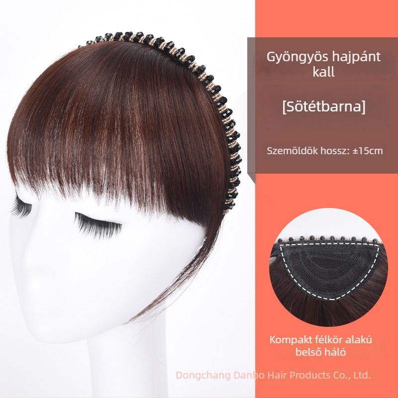 Valódi hajból készült paróka kristályos diadémmel és lélegző frufruval, egy darabból álló póthaj a természetes homlokfedéshez