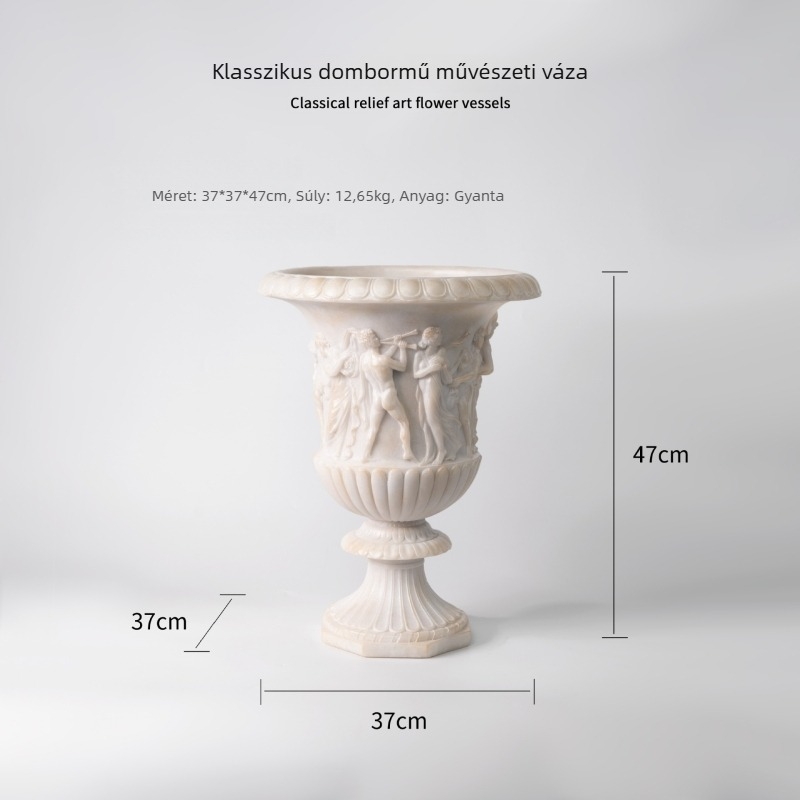 Hidropóniás váza gyantából készült római reliefszobával, jáde utánozat kinézet, középkori francia retro stílusú, eredeti dizájn dekoráció