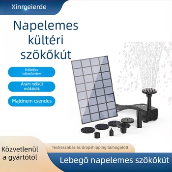Napelemes négyszögletes szökőkút hosszabbított kábellel beltéri használatra, külső kerthez és halastóhoz