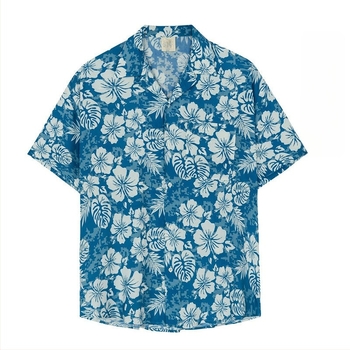 Férfi kardigán–ing digitális nyomtatással, rövid ujjú, hegyes gallér, egyedi szabás