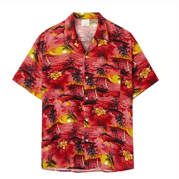 Férfi kardigán–ing digitális nyomtatással, rövid ujjú, hegyes gallér, egyedi szabás