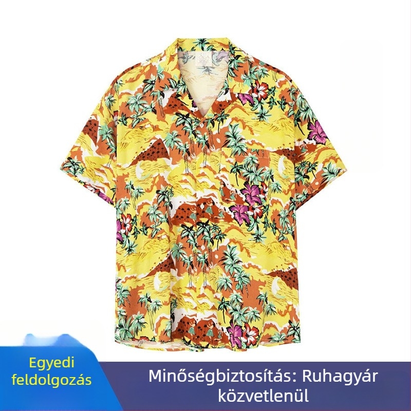 Férfi kardigán–ing digitális nyomtatással, rövid ujjú, hegyes gallér, egyedi szabás