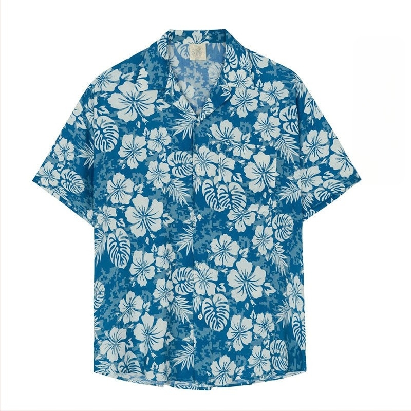 Férfi kardigán–ing digitális nyomtatással, rövid ujjú, hegyes gallér, egyedi szabás