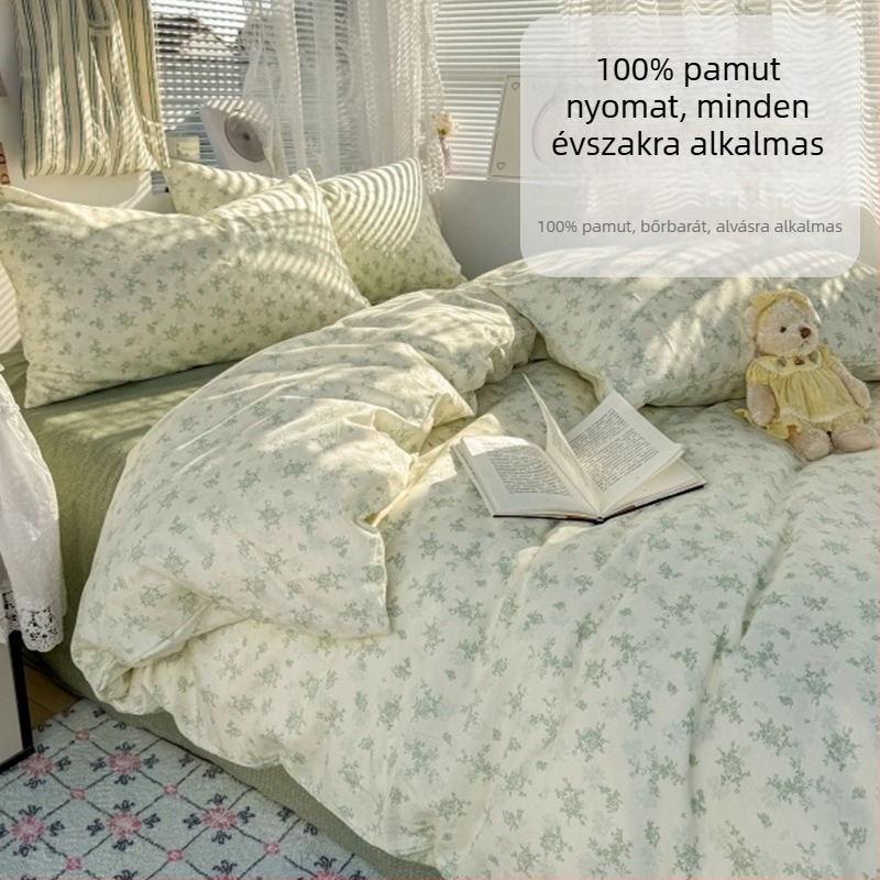Négy darabos ágyneműkészlet 100% pamutból virágos mintával, minden évszakra, tömeg 2,5–3,0 kg, reaktív nyomtatás és digitális nyomtatás