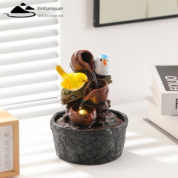 Asztali Feng Shui vízfúvó gömb madárkával – gyanta, festett felület, karton csomagolás, Márka: New Tianquan