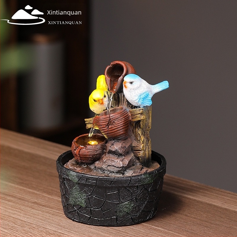Asztali Feng Shui vízfúvó gömb madárkával – gyanta, festett felület, karton csomagolás, Márka: New Tianquan