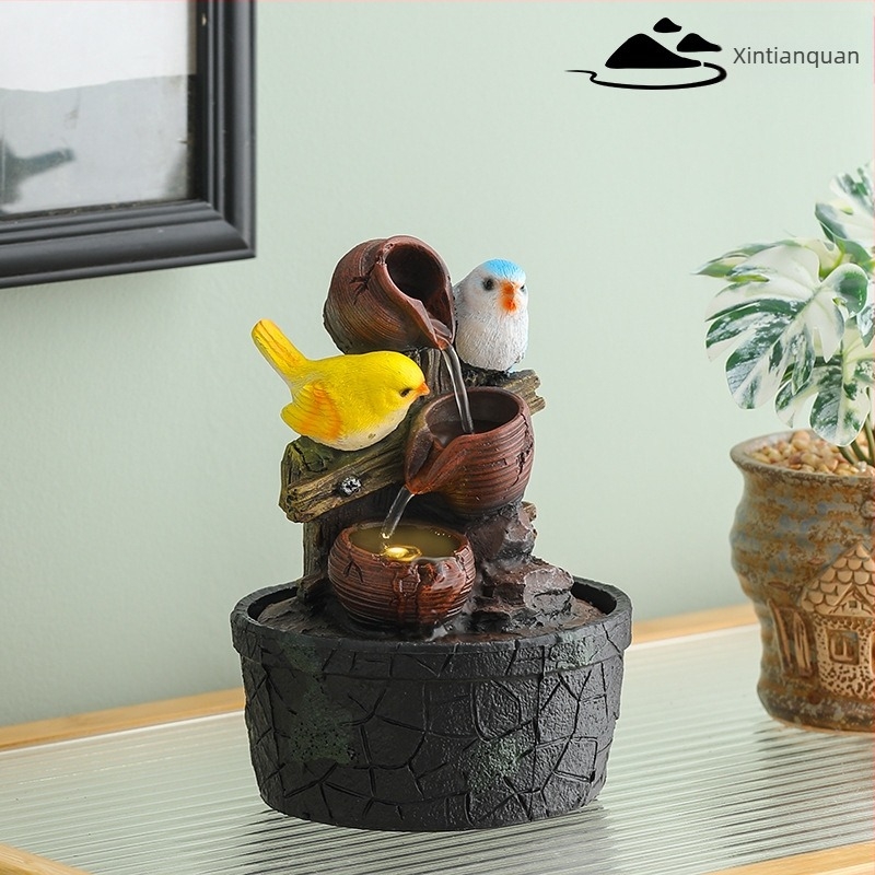 Asztali Feng Shui vízfúvó gömb madárkával – gyanta, festett felület, karton csomagolás, Márka: New Tianquan