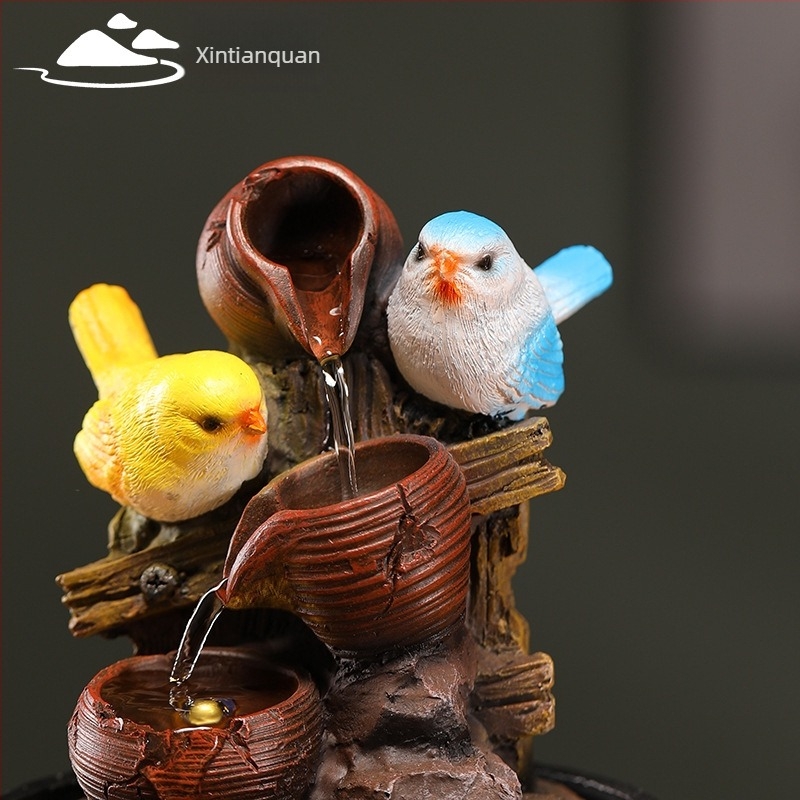 Asztali Feng Shui vízfúvó gömb madárkával – gyanta, festett felület, karton csomagolás, Márka: New Tianquan