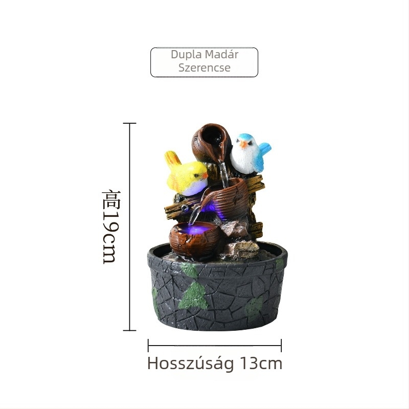 Asztali Feng Shui vízfúvó gömb madárkával – gyanta, festett felület, karton csomagolás, Márka: New Tianquan