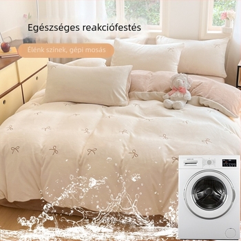 Poliészter bársony ágyneműkészlet, négy darabból álló, egyszínű mintázat, reaktív nyomtatás, hímzett és quiltelt, modern minimalist stílus, 1000–1500 g