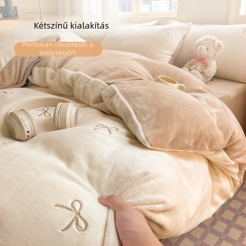 Poliészter bársony ágyneműkészlet, négy darabból álló, egyszínű mintázat, reaktív nyomtatás, hímzett és quiltelt, modern minimalist stílus, 1000–1500 g