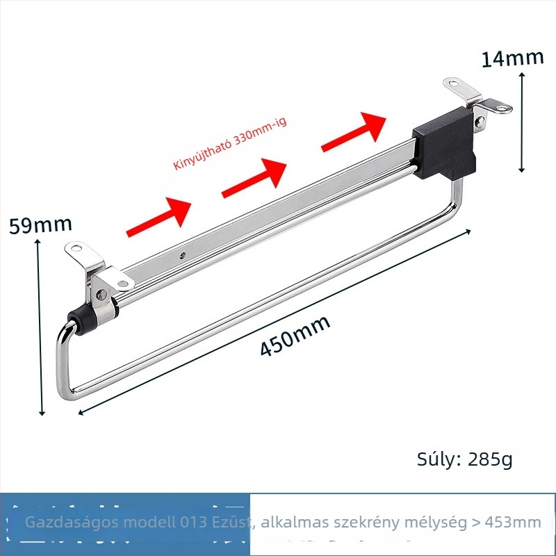 Mozgatható kihúzható ruhafogas – hidegen hengerelt acél, krómozott felület, modern minimalista dizájn, Honglesen